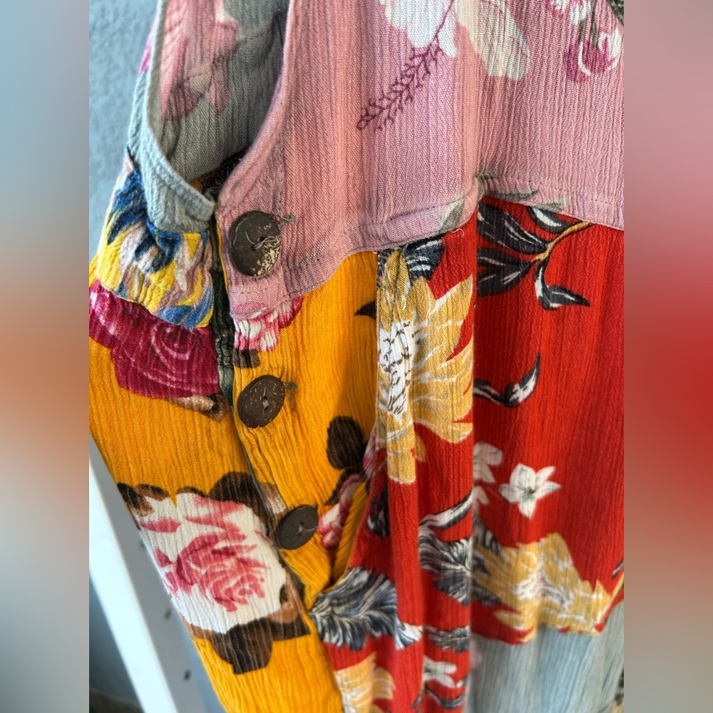 Women’s Sacred Threads Patchwork Boho Overalls Sz… - image 5